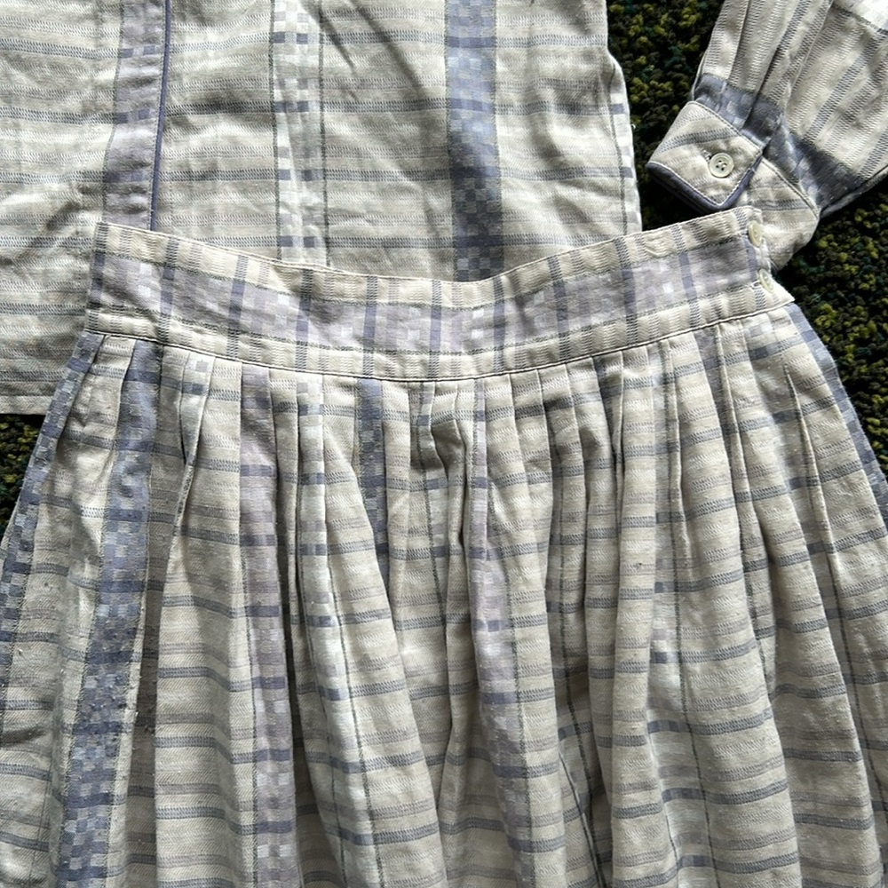 Vintage Simon Chang Plaid Matching Set with Blouse, Scarf, and Midi Skirt - Picture 2 of 7